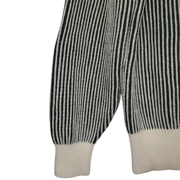 Retro Collared Knit Sweater Women's M White Green Vertical Stripes Pullover - Picture 3 of 5